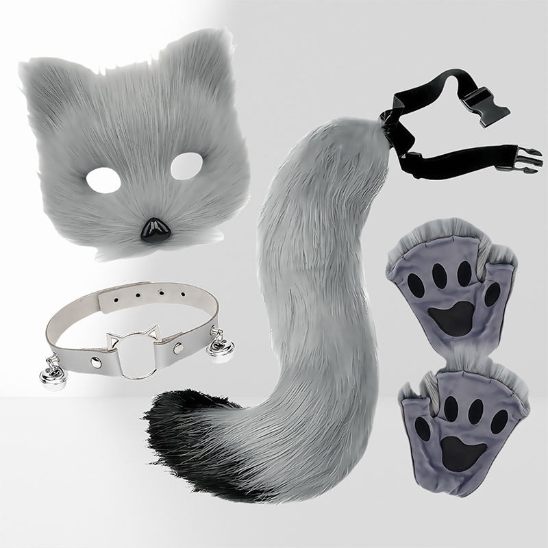 Image of Halloween set of animal claws plush gloves fox ears cos animal ears and animal tail erotic accessories female mask tail